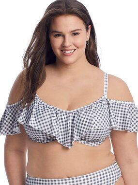 Elomi Checkmate ruffle top underwire bikini top PLUS SIZE, please see descriptio